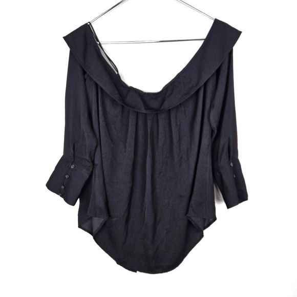 FREE PEOPLE Black Walk This Way Button Up Bell Sleeve Blouse Top Size: X-Small - Picture 7 of 7